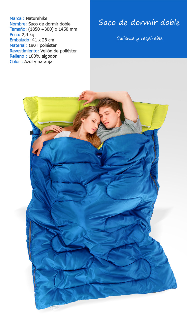 Comprar Saco de dormir doble para acampar al aire libre, saco de dormir  para 2 personas con 2 almohadas para acampar con mochila